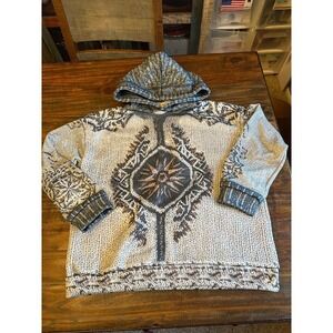 Hoodie‎ Pullover Sweatshirt Aztec Print Knit Look Woman's XL Unisex Fleece